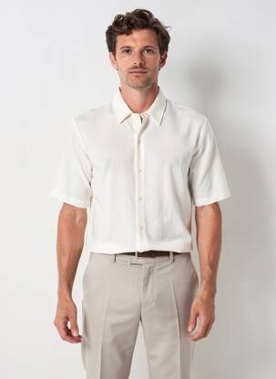 Chemise manches courtes coupe cintrée beige WOOL & CO homme