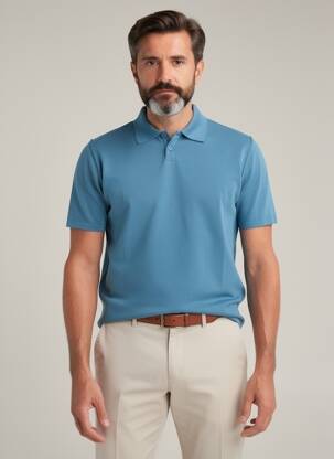 Pull col polo manches courtes bleu WOOL & CO homme
