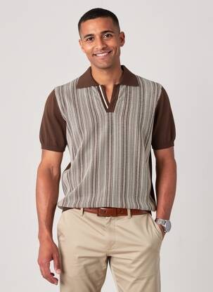 Pull col polo manches courtes marron WOOL & CO homme