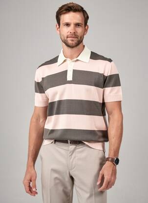 Pull col polo manches courtes rose WOOL & CO homme