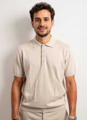 Pull col polo manches courtes beige WOOL & CO homme