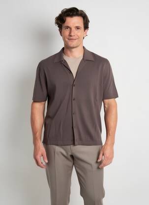 Gilet manches courtes tissage jersey marron WOOL & CO homme
