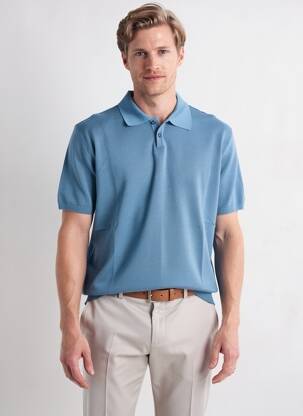 Pull col polo manches courtes bleu WOOL & CO homme