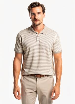 Pull col polo manches courtes beige WOOL & CO homme