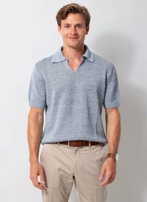 Pull col polo manches courtes bleu WOOL & CO homme