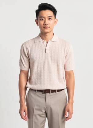 Pull col polo manches courtes rose WOOL & CO homme