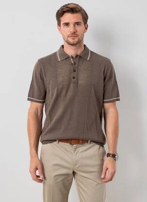 Pull col polo manches courtes marron WOOL & CO homme