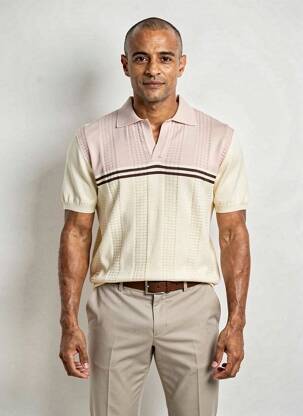 Pull col polo manches courtes rose WOOL & CO homme