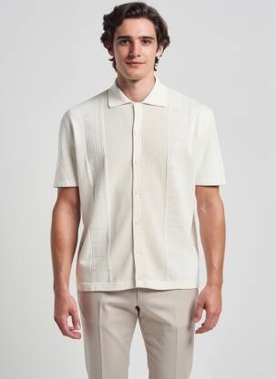 Gilet manches courtes tissage jersey beige WOOL & CO homme