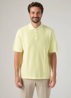 Pull col polo manches courtes jaune WOOL & CO homme