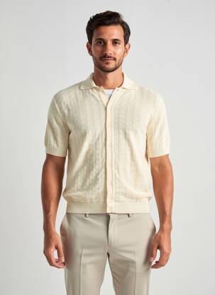 Gilet manches courtes tissage jersey beige WOOL & CO homme