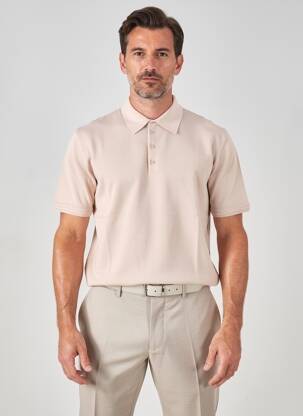 Pull col polo manches courtes rose WOOL & CO homme