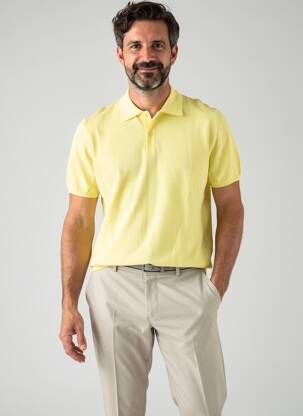 Pull col polo manches courtes jaune WOOL & CO homme