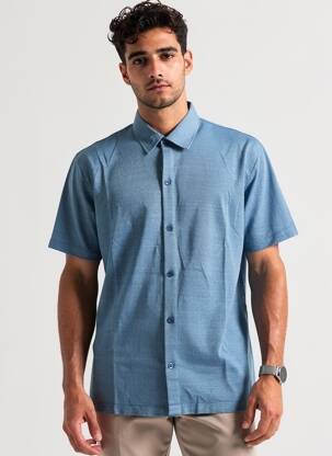 Chemise manches courtes coupe cintrée bleu WOOL & CO homme