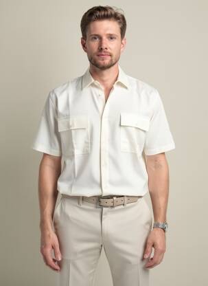 Chemise manches courtes poches beige WOOL & CO homme