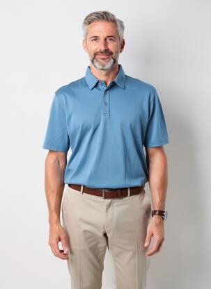 Polo tissage jersey manches courtes bleu WOOL & CO homme