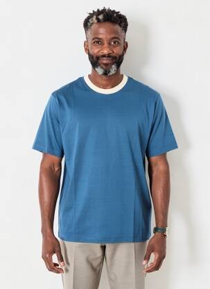 T-shirt coupe cintrée manches courtes bleu WOOL & CO homme
