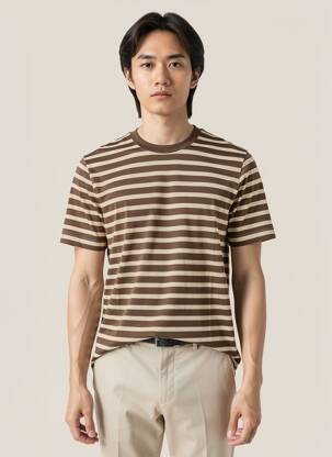 T-shirt coupe cintrée manches courtes marron WOOL & CO homme