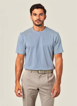 T-shirt coupe cintrée manches courtes bleu WOOL & CO homme