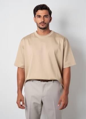 T-shirt coupe cintrée manches courtes beige WOOL & CO homme