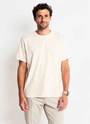 T-shirt coupe cintrée manches courtes beige WOOL & CO homme