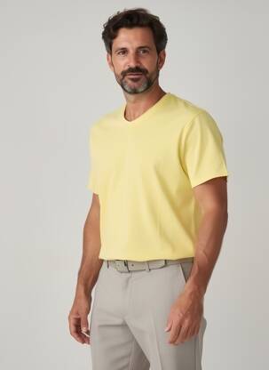 T-shirt coupe cintrée manches courtes jaune WOOL & CO homme