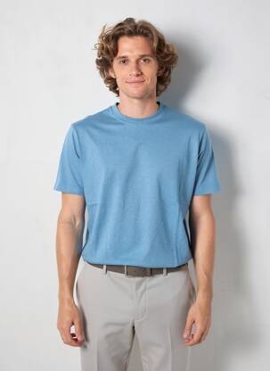T-shirt coupe cintrée manches courtes bleu WOOL & CO homme