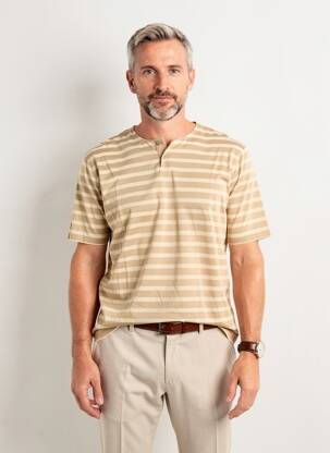 T-shirt col tunisien manches courtes beige WOOL & CO homme
