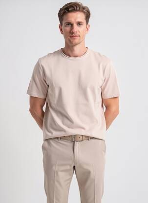 Pull stretch manches courtes beige WOOL & CO homme