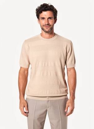 Pull stretch manches courtes beige WOOL & CO homme