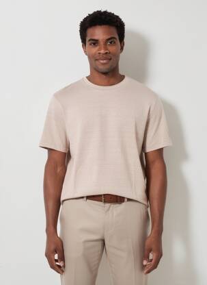 T-shirt tissage chiné manches courtes beige WOOL & CO homme