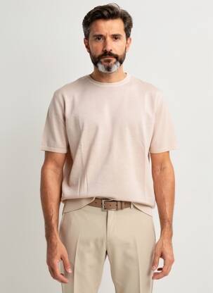 Pull stretch manches courtes rose WOOL & CO homme