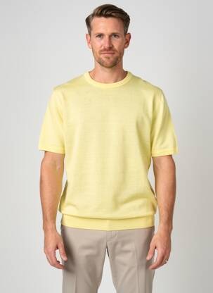Pull stretch manches courtes jaune WOOL & CO homme
