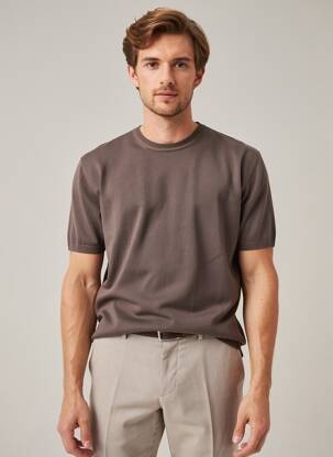 Pull stretch manches courtes marron WOOL & CO homme
