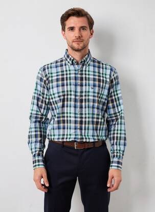 Chemise manches longues imprimé écossais bleu FYNCH-HATTON homme
