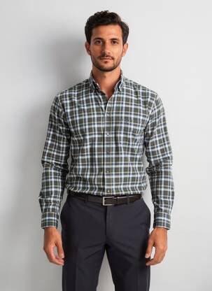 Chemise manches longues imprimé carreaux vert FYNCH-HATTON homme