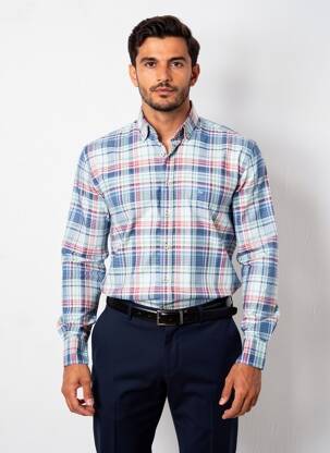 Chemise manches longues imprimé écossais bleu FYNCH-HATTON homme
