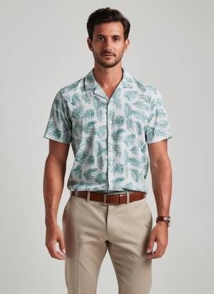 Chemise manches courtes col tailleur vert FYNCH-HATTON homme