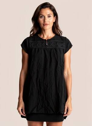 Top coupe fluide manches courtes noir MIS RANDER femme