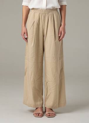 Pantalon large tissage popeline taille normale beige LES LUNES femme