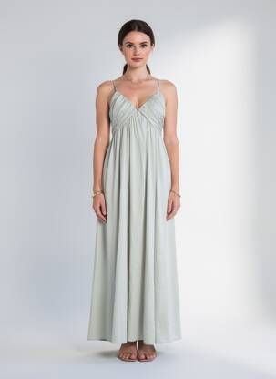 Robe longue manches bretelles ajustables fines bretelles vert COPPEROSE femme