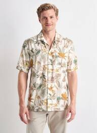 Chemise manches courtes col tailleur beige XACUS homme