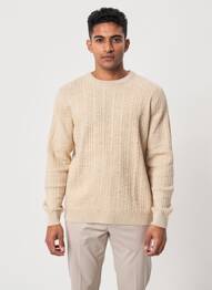 Pull maille torsadée manches longues beige JACK & JONES homme