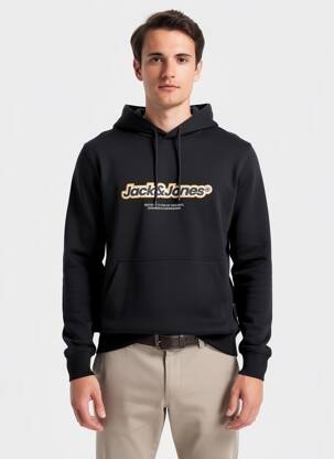 Sweat-shirt à capuche tissage jersey manches longues noir JACK & JONES homme