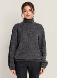 Pull col roulé tissage chiné manches longues noir JACK & JONES femme
