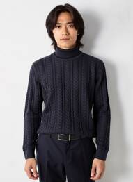 Pull col roulé stretch manches longues bleu JACK & JONES homme