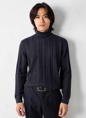 Pull col roulé stretch manches longues bleu JACK & JONES homme