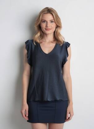 Top stretch manches courtes bleu LE TEMPS DES CERISES femme