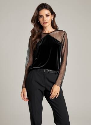 Top col rond manches longues noir SALSA femme