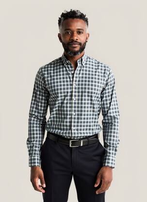 Chemise manches longues imprimé carreaux bleu DESOTO homme
